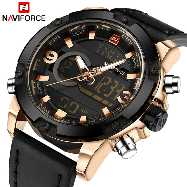 NAVIFORCE Luxury Brand Men Analog Digital Leather Sports Watch