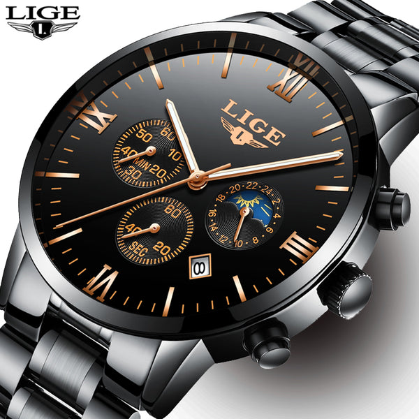 Luxury Brand Men Watches LIGE Chronograph