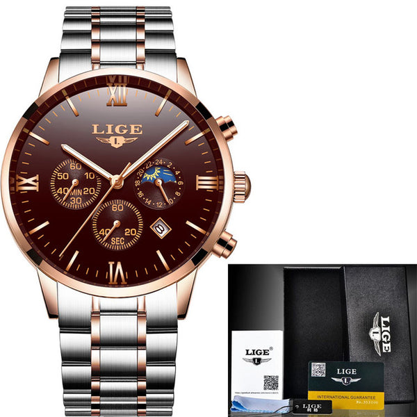 Luxury Brand Men Watches LIGE Chronograph